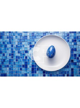 Σετ των 2 Intra Συλλεκτικό Ξύλινο Παζλ Plywood  4mm - Λευκό πιάτο με αυγό σε φόντο μπλε μωσαϊκό με πλακάκια Σε Ξύλινο Κουτί - Διαστάσεις: 10x10 cm – 25 κομμάτια
