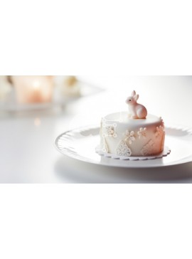 Σετ των 2 Intra Συλλεκτικό Ξύλινο Παζλ Plywood  4mm - Λευκή τούρτα με ειδώλιο λαγουδάκι και κεριά Σε Ξύλινο Κουτί - Διαστάσεις: 10x10 cm – 25 κομμάτια