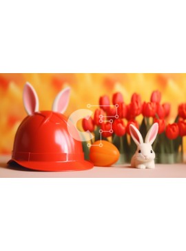 Intra Συλλεκτικό Ξύλινο Παζλ Plywood  4mm - Φιγούρες κουνελιών με θέμα το Πάσχα με τουλίπες και διακοσμητικά Σε Ξύλινο Κουτί - Διαστάσεις Puzzle: 10x10 cm – 25 κομμάτια