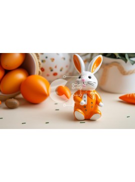 Intra Συλλεκτικό Ξύλινο Παζλ Plywood  4mm - Τραπέζι με θέμα την Άνοιξη και το Πάσχα με πορτοκαλί ειδώλιο κουνελάκι και εορταστικά στολίδια Σε Ξύλινο Κουτί - Διαστάσεις Puzzle: 10x10 cm – 25 κομμάτια
