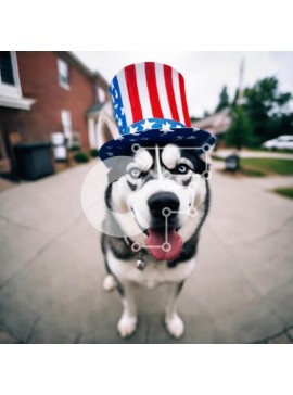 Intra Συλλεκτικό Ξύλινο Παζλ Plywood  4mm - Σκύλος γεροδεμένος με καπέλο με θέμα την αμερικανική σημαία Σε Ξύλινο Κουτί - Διαστάσεις: 10x10 cm – 25 κομμάτια