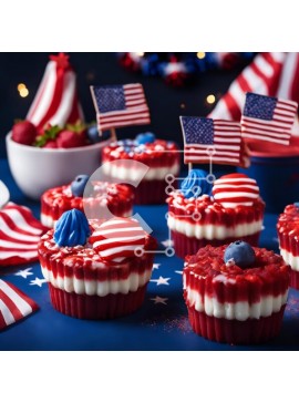 Σετ των 2 Intra Συλλεκτικό Ξύλινο Παζλ Plywood  4mm - Πατριωτικά Cupcakes με στολίδια αμερικανικής σημαίας Σε Ξύλινο Κουτί - Διαστάσεις: 10x10 cm – 25 κομμάτια