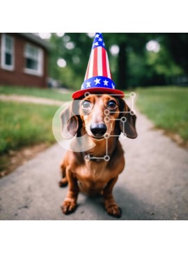 Intra Συλλεκτικό Ξύλινο Παζλ Plywood  4mm - Σκύλος Dachshund με καπέλο με θέμα την αμερικανική σημαία Σε Ξύλινο Κουτί - Διαστάσεις: 10x10 cm – 25 κομμάτια