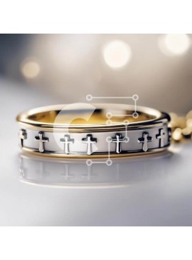 Σετ των 2 Intra Συλλεκτικό Ξύλινο Παζλ Plywood  4mm - Χρυσό και λευκό κορδόνι γάμου με σχέδια σε σχήμα σταυρού Σε Ξύλινο Κουτί - Διαστάσεις: 10x10 cm – 25 κομμάτια