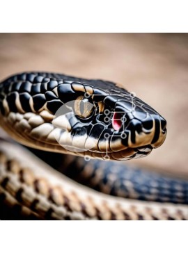 Intra Συλλεκτικό Ξύλινο Παζλ Plywood  4mm - Κοντινό πλάνο μαύρου και καφέ φιδιού που κοιτάζει την κάμερα Σε Ξύλινο Κουτί - Διαστάσεις: 10x10 cm – 25 κομμάτια