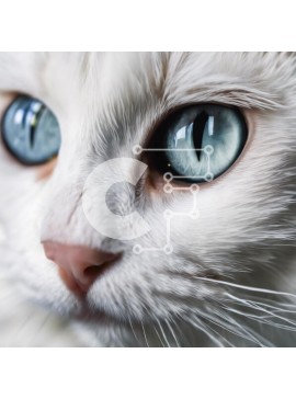 Intra Συλλεκτικό Ξύλινο Παζλ Plywood  4mm - Κοντινό πλάνο λευκής γάτας με μπλε μάτια Σε Ξύλινο Κουτί - Διαστάσεις: 10x10 cm – 25 κομμάτια