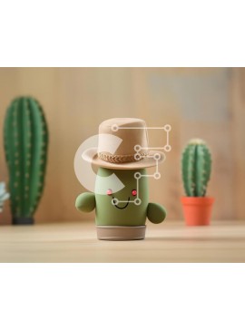 Intra Συλλεκτικό Ξύλινο Παζλ Plywood  4mm - Παιχνίδι Κάκτος με ντεμοντέ καπέλο που περιβάλλεται από φυτά σε γλάστρες Σε Ξύλινο Κουτί - Διαστάσεις: 10x10 cm – 25 κομμάτια