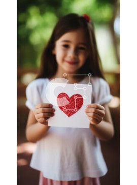 Intra Συλλεκτικό Ξύλινο Παζλ Plywood  4mm - Νεαρό κορίτσι που κρατά διακοσμημένο χαρτί με κόκκινες καρδιές Σε Ξύλινο Κουτί - Διαστάσεις Puzzle: 10x10 cm – 25 κομμάτια