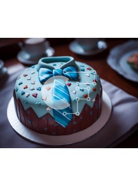 Σετ των 2 Intra Συλλεκτικό Ξύλινο Παζλ Plywood  4mm - Κομψή τούρτα με γραβάτα και παπιγιόν στο τραπέζι με φλιτζάνια και πιατάκια Σε Ξύλινο Κουτί - Διαστάσεις: 10x10 cm – 25 κομμάτια