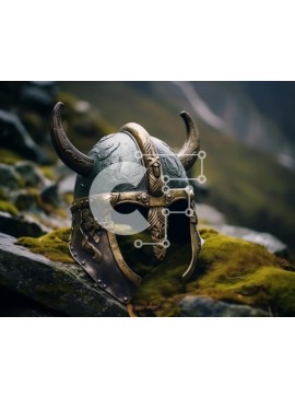 Intra Συλλεκτικό Ξύλινο Παζλ Plywood  4mm - Κράνος Βίκινγκ σε βράχους βράχους στα βουνά Σε Ξύλινο Κουτί - Διαστάσεις: 10x10 cm – 25 κομμάτια