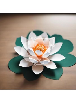 Intra Συλλεκτικό Ξύλινο Παζλ Plywood  4mm - Λουλούδι λωτού από χαρτί σε πορτοκαλί και πράσινο φύλλο Σε Ξύλινο Κουτί - Διαστάσεις: 10x10 cm – 25 κομμάτια