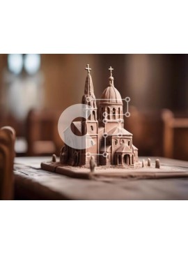 Intra Συλλεκτικό Ξύλινο Παζλ Plywood  4mm - Μικρό μοντέλο εκκλησίας σοκολάτας σε ξύλινο τραπέζι Σε Ξύλινο Κουτί - Διαστάσεις Puzzle: 10x10 cm – 25 κομμάτια