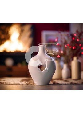 Intra Συλλεκτικό Ξύλινο Παζλ Plywood  4mm - Λευκό βάζο με σχέδιο σε σχήμα καρδιάς στο τραπέζι Σε Ξύλινο Κουτί - Διαστάσεις Puzzle: 10x10 cm – 25 κομμάτια