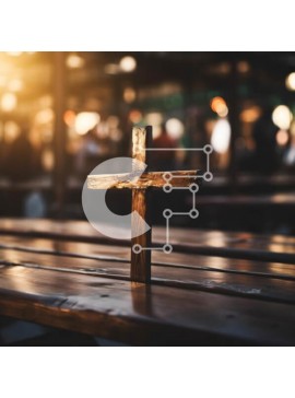 Intra Συλλεκτικό Ξύλινο Παζλ Plywood  4mm - Ξύλινος σταυρός σε παγκάκια με τραπέζια και καρέκλες στο βάθος Σε Ξύλινο Κουτί - Διαστάσεις Puzzle: 10x10 cm – 25 κομμάτια