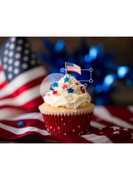 Σετ των 2 Intra Συλλεκτικό Ξύλινο Παζλ Plywood  4mm - Πατριωτικό Cupcake με φόντο αμερικανικής σημαίας Σε Ξύλινο Κουτί - Διαστάσεις: 10x10 cm – 25 κομμάτια