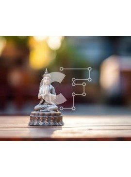 Intra Συλλεκτικό Ξύλινο Παζλ Plywood  4mm - Ασημένιο άγαλμα του Βούδα σε ξύλινο τραπέζι με θολό φόντο Σε Ξύλινο Κουτί - Διαστάσεις Puzzle: 10x10 cm – 25 κομμάτια