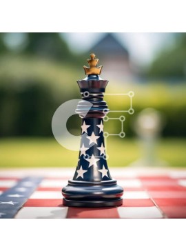 Intra Συλλεκτικό Ξύλινο Παζλ Plywood  4mm - Σκάκι σε τραπεζομάντιλο με θέμα την αμερικανική σημαία Σε Ξύλινο Κουτί - Διαστάσεις Puzzle: 10x10 cm – 25 κομμάτια