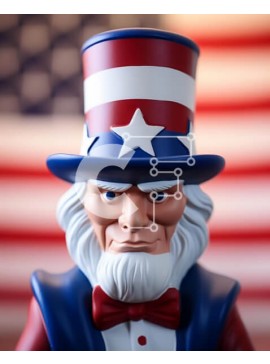 Intra Συλλεκτικό Ξύλινο Παζλ Plywood  4mm - Συναισθηματικό άγαλμα παιχνιδιού θείου Σαμ με φόντο αμερικανικής σημαίας Σε Ξύλινο Κουτί - Διαστάσεις Puzzle: 10x10 cm – 25 κομμάτια