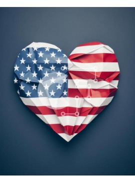 Intra Συλλεκτικό Ξύλινο Παζλ Plywood  4mm - Καρδιά Origami με αμερικανική σημαία σε σκούρο φόντο Σε Ξύλινο Κουτί - Διαστάσεις: 10x10 cm – 25 κομμάτια