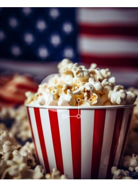 Σετ των 2 Intra Συλλεκτικό Ξύλινο Παζλ Plywood  4mm - Μπολ ποπ κορν με αμερικανική σημαία Σε Ξύλινο Κουτί - Διαστάσεις: 10x10 cm – 25 κομμάτια