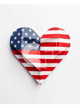 Intra Συλλεκτικό Ξύλινο Παζλ Plywood  4mm - Καρδιά Origami σε σχήμα όπως η αμερικανική σημαία σε λευκό φόντο Σε Ξύλινο Κουτί - Διαστάσεις Puzzle: 10x10 cm – 25 κομμάτια