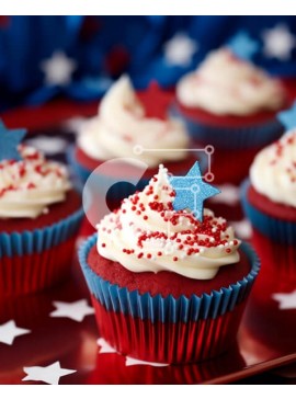 Σετ των 2 Intra Συλλεκτικό Ξύλινο Παζλ Plywood  4mm - Πατριωτικά Cupcakes με Κόκκινο, Λευκό και Μπλε παγετό Σε Ξύλινο Κουτί - Διαστάσεις: 10x10 cm – 25 κομμάτια