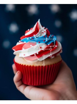 Σετ των 2 Intra Συλλεκτικό Ξύλινο Παζλ Plywood  4mm - Cupcake 4ης Ιουλίου με Κόκκινο, Λευκό και Μπλε γλάσο Σε Ξύλινο Κουτί - Διαστάσεις: 10x10 cm – 25 κομμάτια