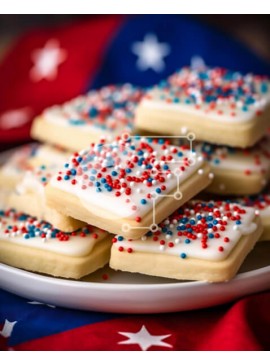 Σετ των 2 Intra Συλλεκτικό Ξύλινο Παζλ Plywood  4mm - Πατριωτικά μπισκότα 4ης Ιουλίου με κόκκινα, λευκά και μπλε πασπαλίσματα Σε Ξύλινο Κουτί - Διαστάσεις: 10x10 cm – 25 κομμάτια