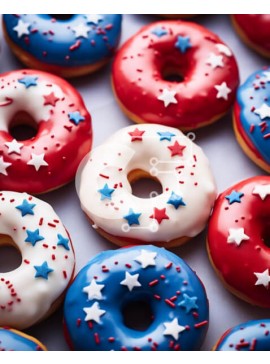 Σετ των 2 Intra Συλλεκτικό Ξύλινο Παζλ Plywood  4mm - Ποικιλία κόκκινων, λευκών και μπλε ντόνατς με αστέρια Σε Ξύλινο Κουτί - Διαστάσεις: 10x10 cm – 25 κομμάτια