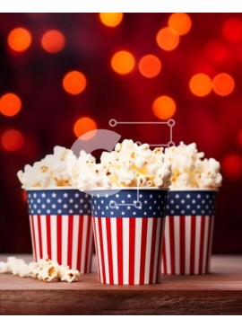 Σετ των 2 Intra Συλλεκτικό Ξύλινο Παζλ Plywood  4mm - Κύπελλα ποπ κορν αμερικανικής σημαίας σε ξύλινο τραπέζι Σε Ξύλινο Κουτί - Διαστάσεις: 10x10 cm – 25 κομμάτια