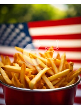 Σετ των 2 Intra Συλλεκτικό Ξύλινο Παζλ Plywood  4mm - Κόκκινος κουβάς με τηγανιτές πατάτες με φόντο την αμερικανική σημαία Σε Ξύλινο Κουτί - Διαστάσεις: 10x10 cm – 25 κομμάτια