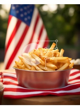 Σετ των 2 Intra Συλλεκτικό Ξύλινο Παζλ Plywood  4mm - Εορτασμός 4ης Ιουλίου με τηγανιτές πατάτες και παγωτό σε τραπεζομάντιλο με αμερικανική σημαία Σε Ξύλινο Κουτί - Διαστάσεις: 10x10 cm – 25 κομμάτια