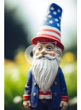 Intra Συλλεκτικό Ξύλινο Παζλ Plywood  4mm - Patriotic Gnome με καπέλο και στολή με αμερικανική σημαία Σε Ξύλινο Κουτί - Διαστάσεις Puzzle: 10x10 cm – 25 κομμάτια