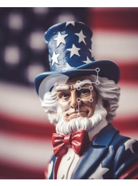 Intra Συλλεκτικό Ξύλινο Παζλ Plywood  4mm - Άγαλμα θείου Σαμ με φόντο αμερικανικής σημαίας Σε Ξύλινο Κουτί - Διαστάσεις Puzzle: 10x10 cm – 25 κομμάτια