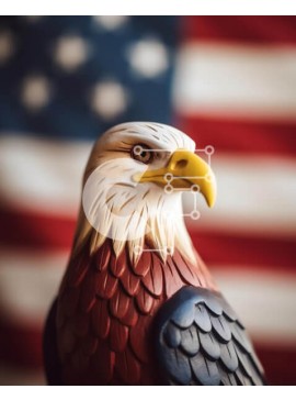 Intra Συλλεκτικό Ξύλινο Παζλ Plywood  4mm - Πλαστικό άγαλμα αετού μπροστά από την αμερικανική σημαία Σε Ξύλινο Κουτί - Διαστάσεις Puzzle: 10x10 cm – 25 κομμάτια