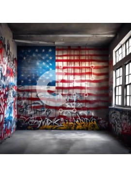 Intra Συλλεκτικό Ξύλινο Παζλ Plywood  4mm - Δωμάτιο καλυμμένο με γκράφιτι με αμερικανική σημαία Σε Ξύλινο Κουτί - Διαστάσεις Puzzle: 10x10 cm – 25 κομμάτια