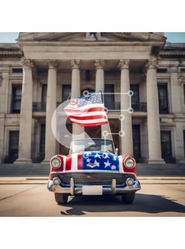 Intra Συλλεκτικό Ξύλινο Παζλ Plywood  4mm - Vintage αμερικανικό αυτοκίνητο με πατριωτικές διακοσμήσεις Σε Ξύλινο Κουτί - Διαστάσεις Puzzle: 10x10 cm – 25 κομμάτια