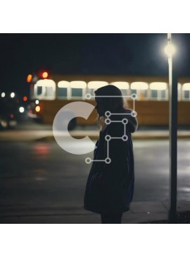 Intra Συλλεκτικό Ξύλινο Παζλ Plywood  4mm - Γυναίκα που περιμένει το σχολικό λεωφορείο τη νύχτα Σε Ξύλινο Κουτί - Διαστάσεις Puzzle: 10x10 cm – 25 κομμάτια