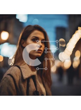 Intra Συλλεκτικό Ξύλινο Παζλ Plywood  4mm - Νεαρή γυναίκα που στέκεται στον αστικό δρόμο τη νύχτα Σε Ξύλινο Κουτί - Διαστάσεις Puzzle: 10x10 cm – 25 κομμάτια