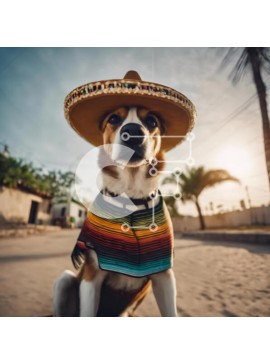 Intra Συλλεκτικό Ξύλινο Παζλ Plywood  4mm - Σκύλος που φορά μεξικάνικο καπέλο σομπρέρο στην παραλία Σε Ξύλινο Κουτί - Διαστάσεις: 10x10 cm – 25 κομμάτια