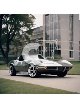 Intra Συλλεκτικό Ξύλινο Παζλ Plywood  4mm - Ασημί σπορ αυτοκίνητο μπροστά από εντυπωσιακό κτίριο Σε Ξύλινο Κουτί - Διαστάσεις Puzzle: 10x10 cm – 25 κομμάτια