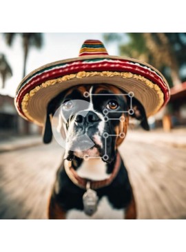 Intra Συλλεκτικό Ξύλινο Παζλ Plywood  4mm - Σκύλος με καπέλο σομπρέρο σε μεξικάνικο στιλ στο δρόμο Σε Ξύλινο Κουτί - Διαστάσεις: 10x10 cm – 25 κομμάτια
