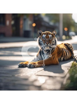 Intra Συλλεκτικό Ξύλινο Παζλ Plywood  4mm - Τίγρης που ξεκουράζεται στην άκρη του δρόμου Σε Ξύλινο Κουτί - Διαστάσεις: 10x10 cm – 25 κομμάτια