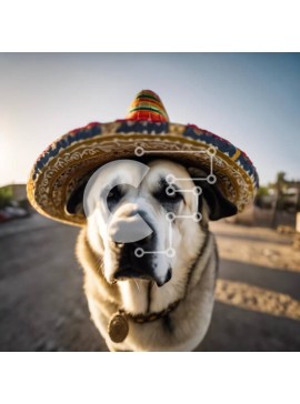 Intra Συλλεκτικό Ξύλινο Παζλ Plywood  4mm - Λευκός σκύλος με κεντημένο καπέλο σομπρέρο Σε Ξύλινο Κουτί - Διαστάσεις: 10x10 cm – 25 κομμάτια