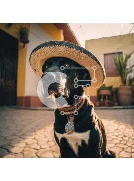 Intra Συλλεκτικό Ξύλινο Παζλ Plywood  4mm - Ασπρόμαυρος σκύλος με μεξικάνικο καπέλο σομπρέρο Σε Ξύλινο Κουτί - Διαστάσεις: 10x10 cm – 25 κομμάτια