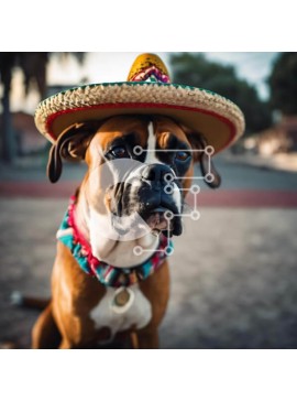 Intra Συλλεκτικό Ξύλινο Παζλ Plywood  4mm - Σκύλος μπόξερ σε μεξικάνικο σομπρέρο Σε Ξύλινο Κουτί - Διαστάσεις: 10x10 cm – 25 κομμάτια