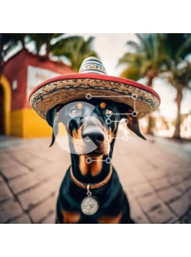 Intra Συλλεκτικό Ξύλινο Παζλ Plywood  4mm - Μεξικάνικος σκύλος με καπέλο σομπρέρο στο πεζοδρόμιο Σε Ξύλινο Κουτί - Διαστάσεις: 10x10 cm – 25 κομμάτια