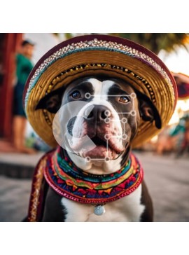 Intra Συλλεκτικό Ξύλινο Παζλ Plywood  4mm - Ευτυχισμένος σκύλος pitbull που φορά μεξικάνικο καπέλο σομπρέρο Σε Ξύλινο Κουτί - Διαστάσεις: 10x10 cm – 25 κομμάτια