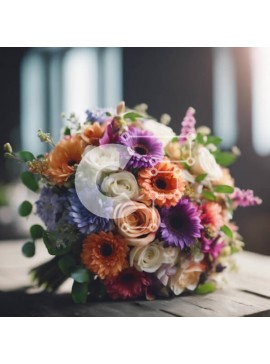 Intra Συλλεκτικό Ξύλινο Παζλ Plywood  4mm - Πολύχρωμο μπουκέτο λουλουδιών σε ξύλινο τραπέζι Σε Ξύλινο Κουτί - Διαστάσεις: 10x10 cm – 25 κομμάτια