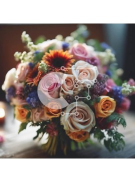 Σετ των 2 Intra Συλλεκτικό Ξύλινο Παζλ Plywood  4mm - Πολύχρωμο τριαντάφυλλο μπουκέτο σε ξύλινο τραπέζι Σε Ξύλινο Κουτί - Διαστάσεις: 10x10 cm – 25 κομμάτια